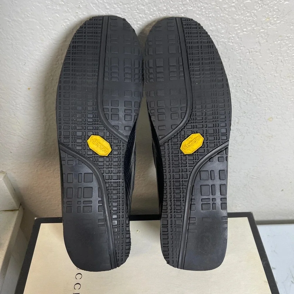 TODS Men's Black Leather Gancini Buckle Loafers Casual Shoes‎ Vibram Size 10 D